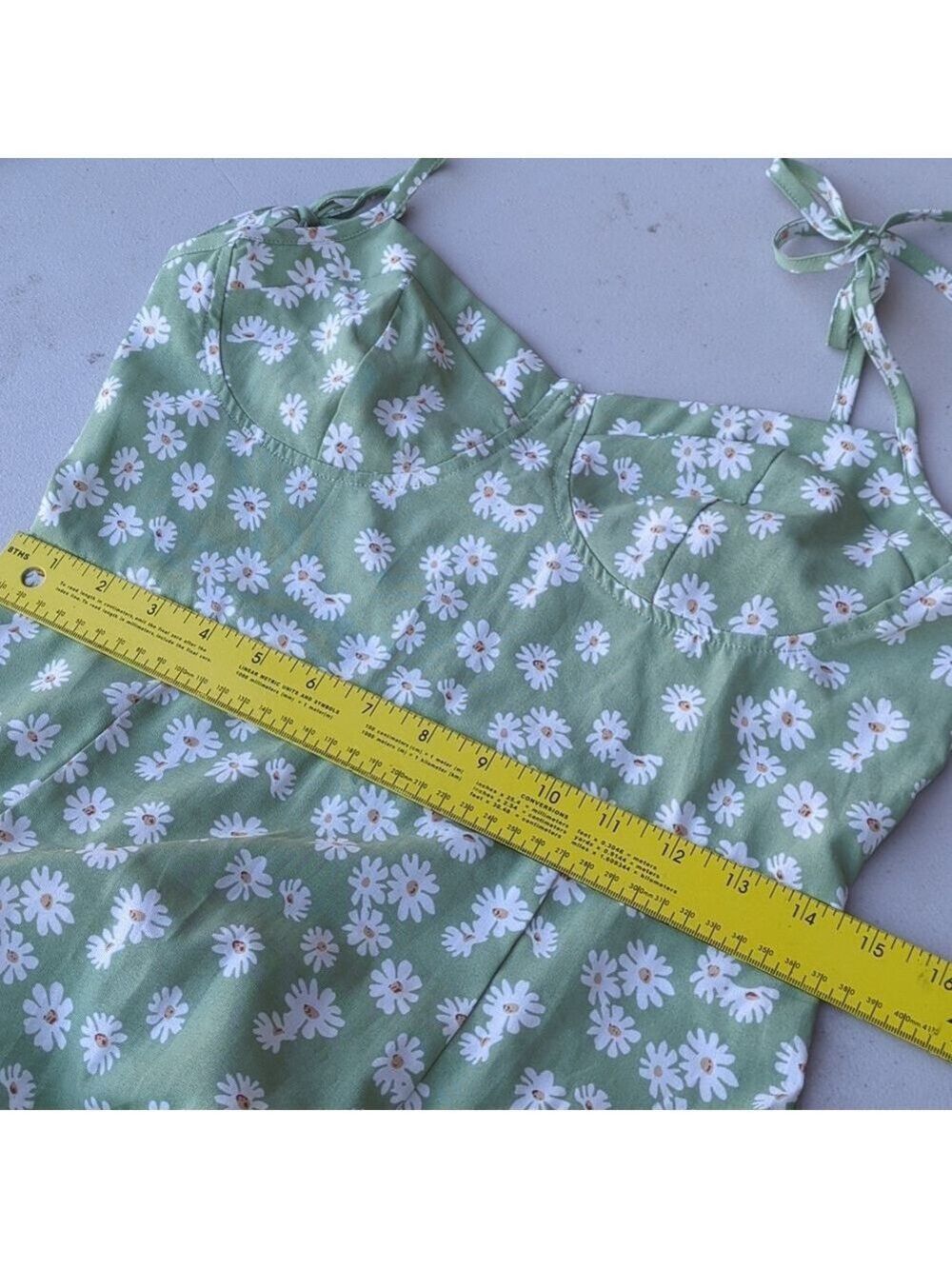 Green Floral Midi Dress Cottagecore Sundress Summer‎ Spaghetti Strap Slit - Picture 11 of 12